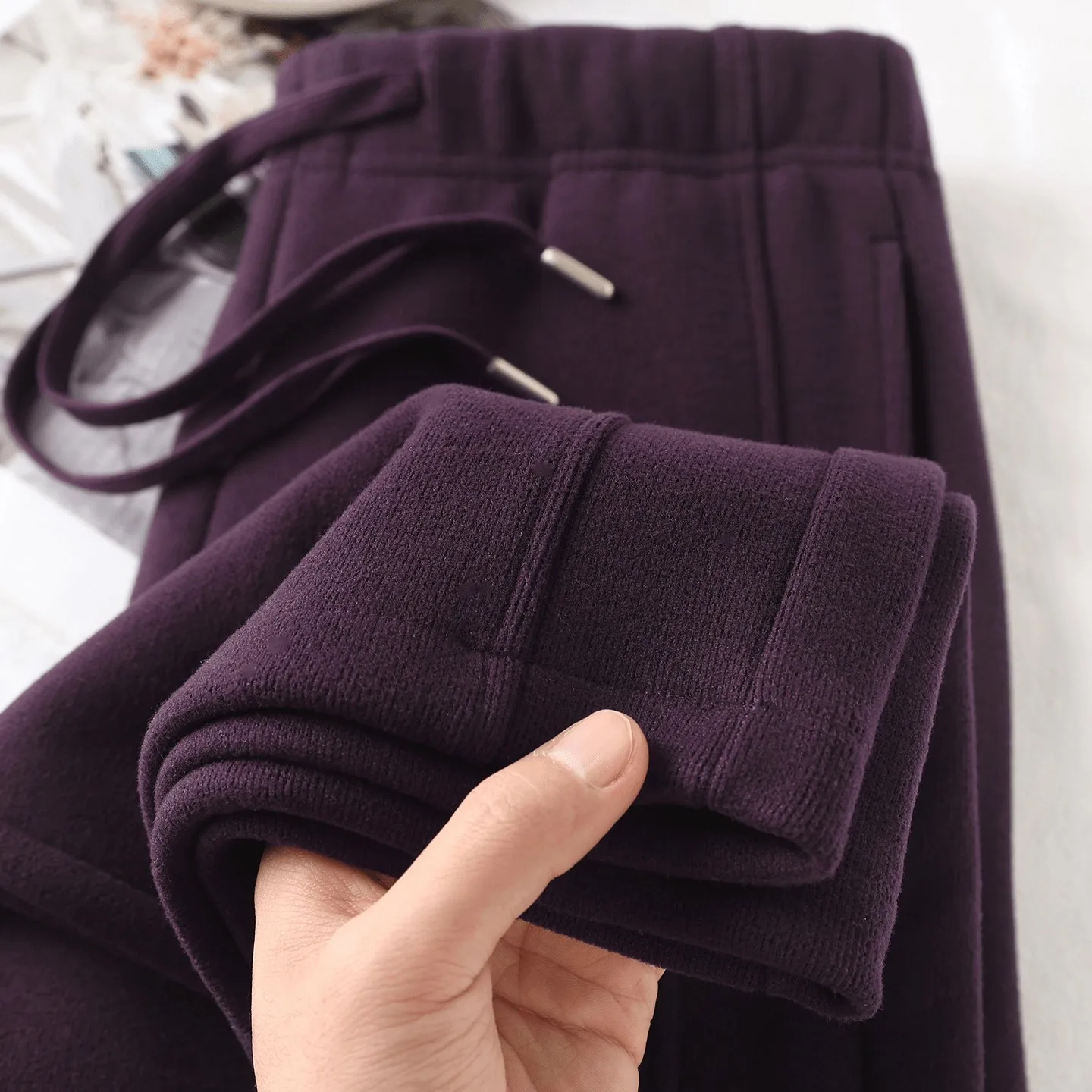 

Утепленные прямые брюки-чинос на осень-зиму, облегающие, с высокой талией, струящиеся, спортивные, повседневные, фиолетовые