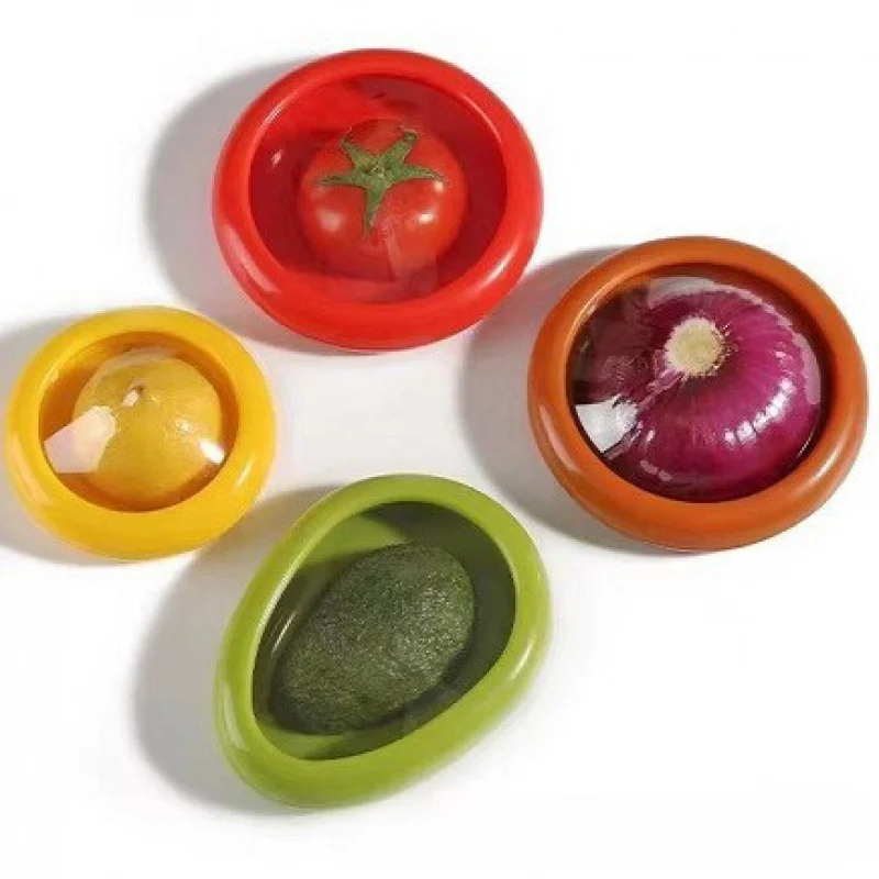 4PCS Transparent Food Fresh-keeping Box Set Fruit Vegetable Avocado Tomato Lemon Onion Storage Container Kitchen Accessories