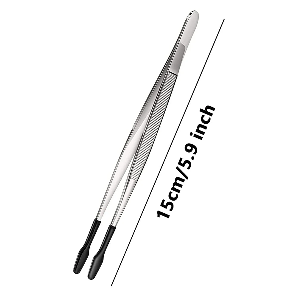 2 Pcs Rubber Tipped Tweezers Soft Tipped Tweezers PVC Coated Soft Flat Tip Lab Industrial Hobby Craft Tweezers Tools