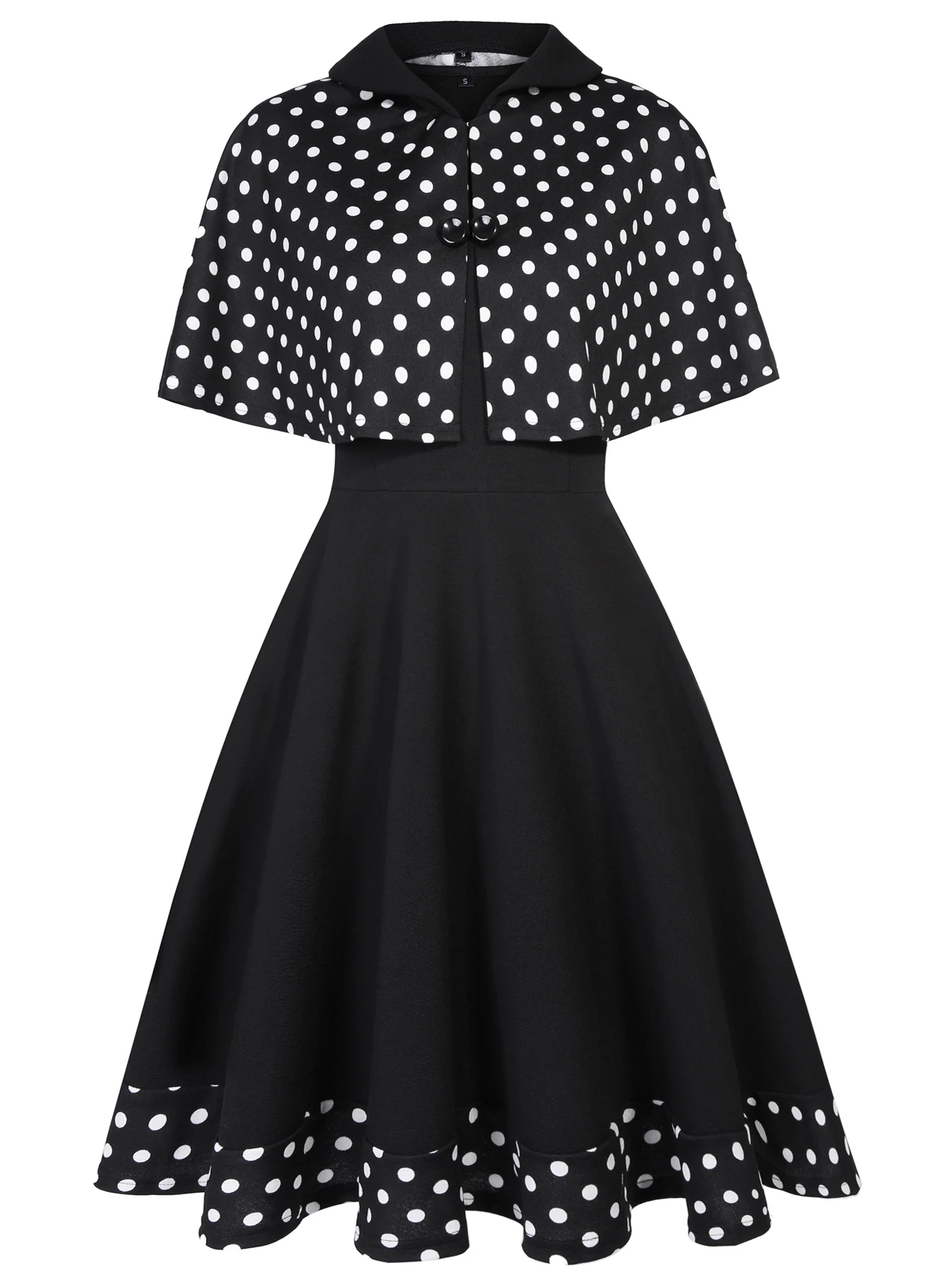 Women Outfits Polka Dot Vintage 1950s Swing Dress Long Sleeve Cape Top and A-Line Dress Two Piece Suit Vestido image 5