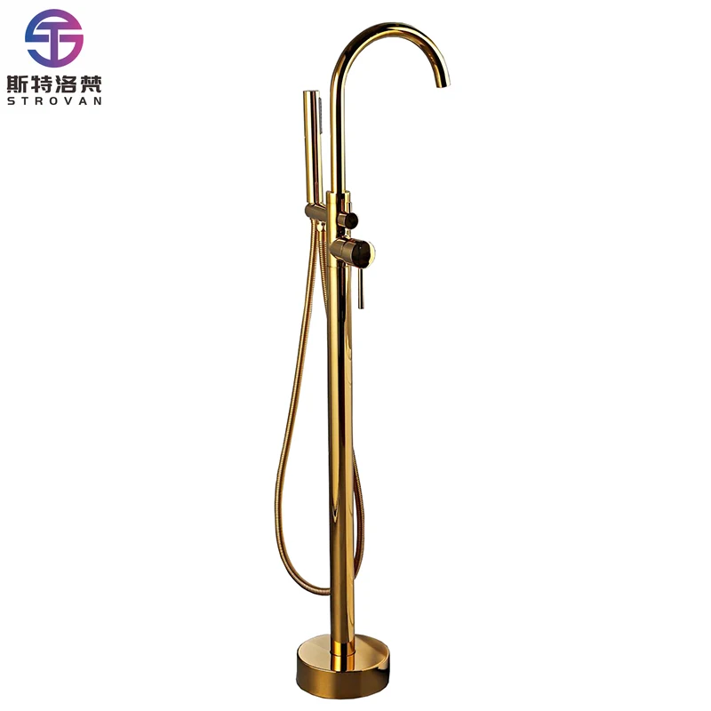 

Single Handle Gold Brass Bath Shower Mixer Set Bathroom Cold and Hot Water Freestanding Bathtub Faucet