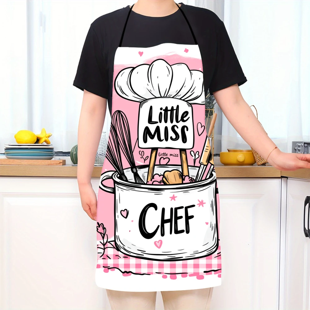 Little Miss Chef Apron For Kids Cooking Set With Whisk And Spatula Pink Design For Children Kitchen Wear - view 2