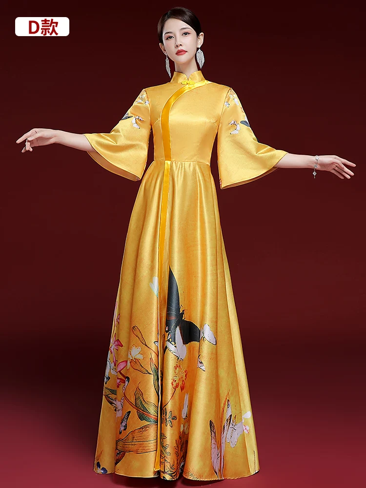 Chinese Runway Qipao Performance Traje, High-End e Atmosférica Guzheng Arte, Performance Vocal, Han Fu