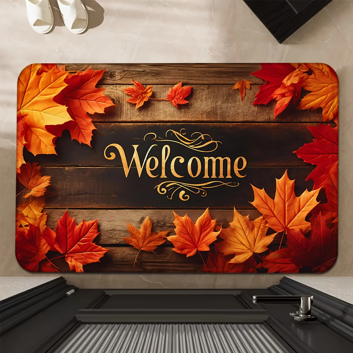 Autumn Maple Leaves Welcome Doormat Home Decor Living Room Bedroom Kitchen Laundry Entrance Non-slip Rug Thanksgiving Decoration