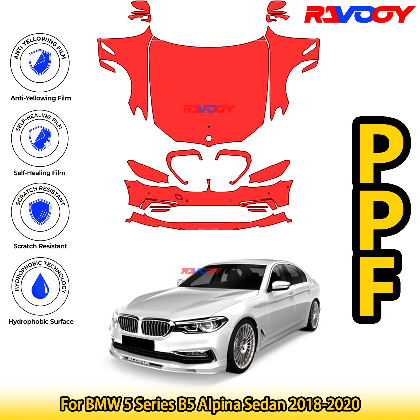 

For BMW 5 Series B5 Alpina Sedan 2018-2020 Glossy Matte Black Precut front PPF Kit Paint Protection Film