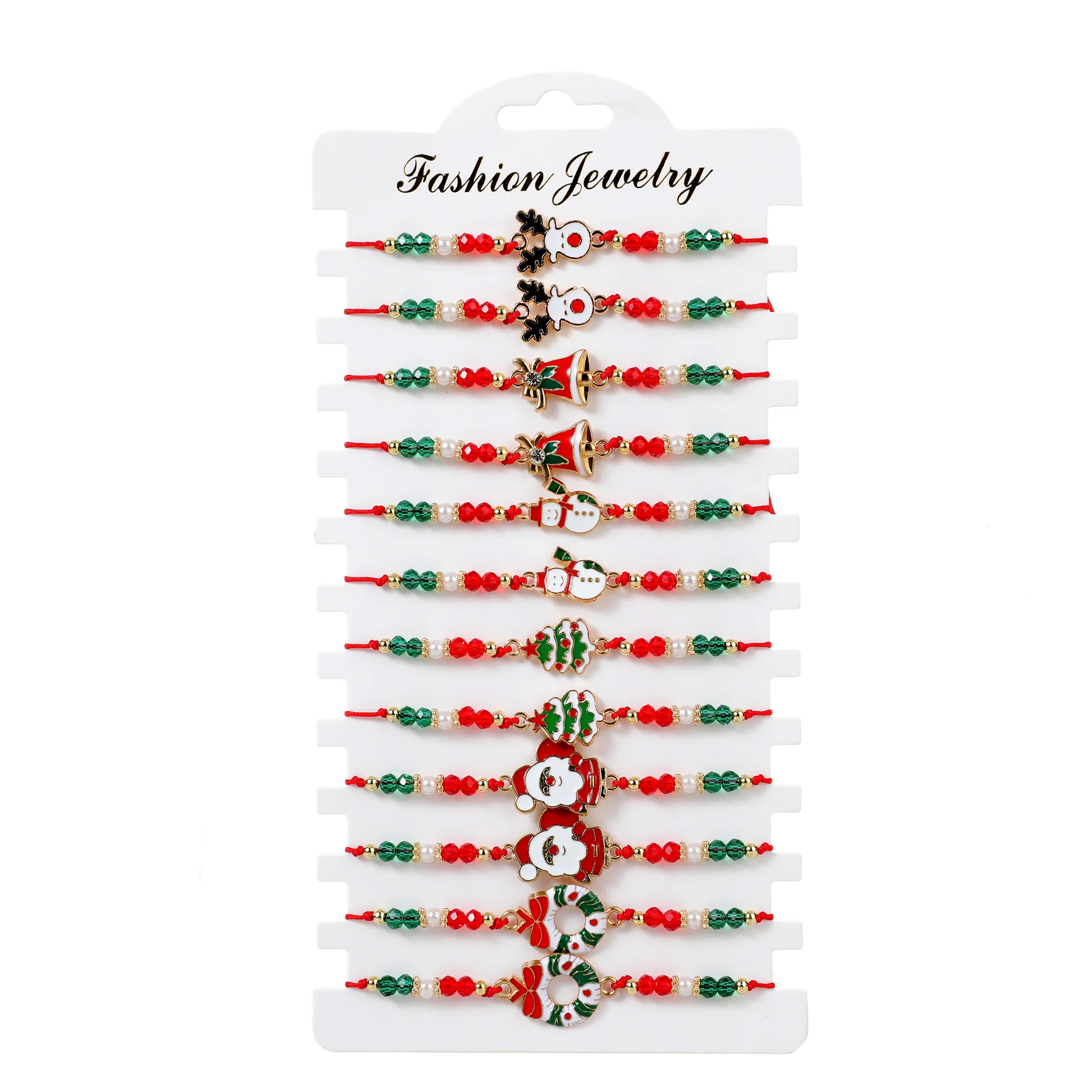 12pcs Xmas Christmas Bracelets Imitation Pearl Santa Claus Tree Pendant Party Jewelry Gifts for Girls Kids Adult Festival 2023