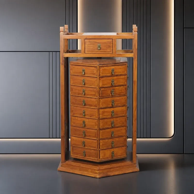 Ming and Qing Style Classical Chinese Solid Wood Multi Treasure Chest Storage Cabinet Retro Rotating Shaft Medicine Cabinet