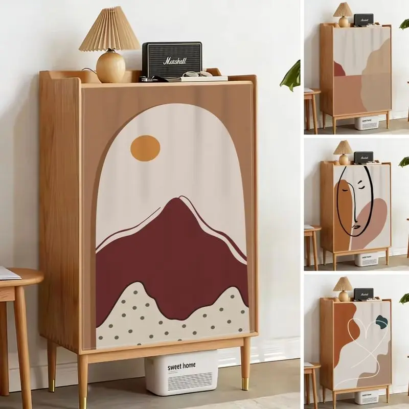 VIKAMA Abstract Art Cabinet Curtain Morandi Geometric Print Shelf Cover Nordic Home Decor Living Room Minimalist Aesthetic