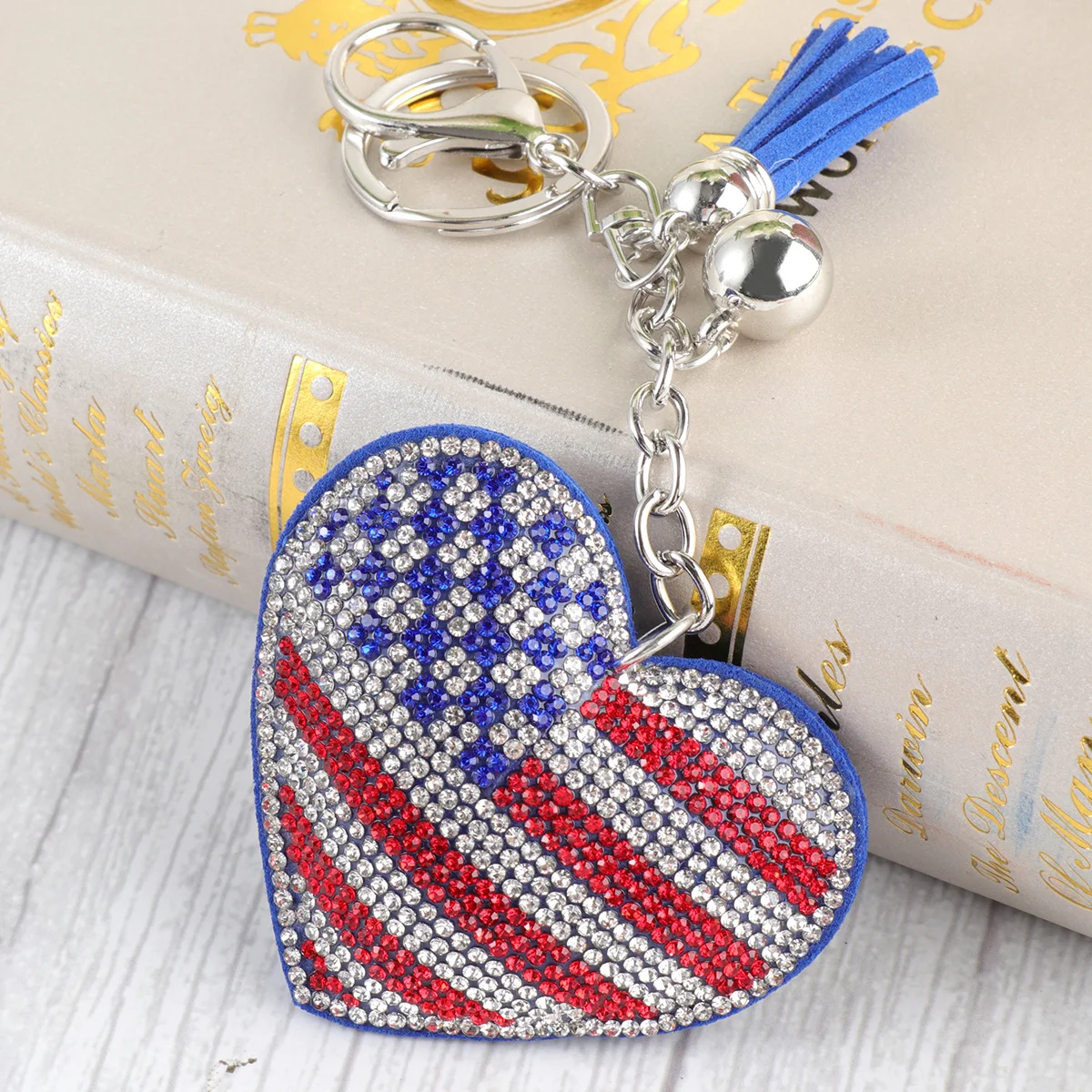 Rhinestones Miss Wallet Keychain America Flags Heart Pendant Ring Mens Keychains for