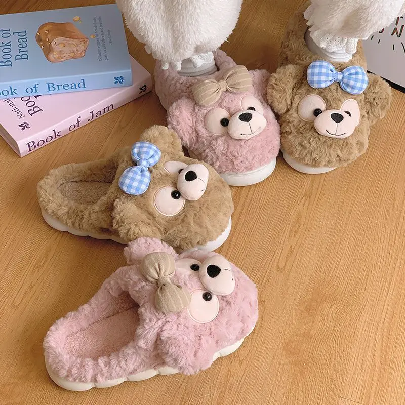 New chaussons femme  desginer animal bear fluffy slippers woman house shoes for women 2025 new winter indoor furry slipper