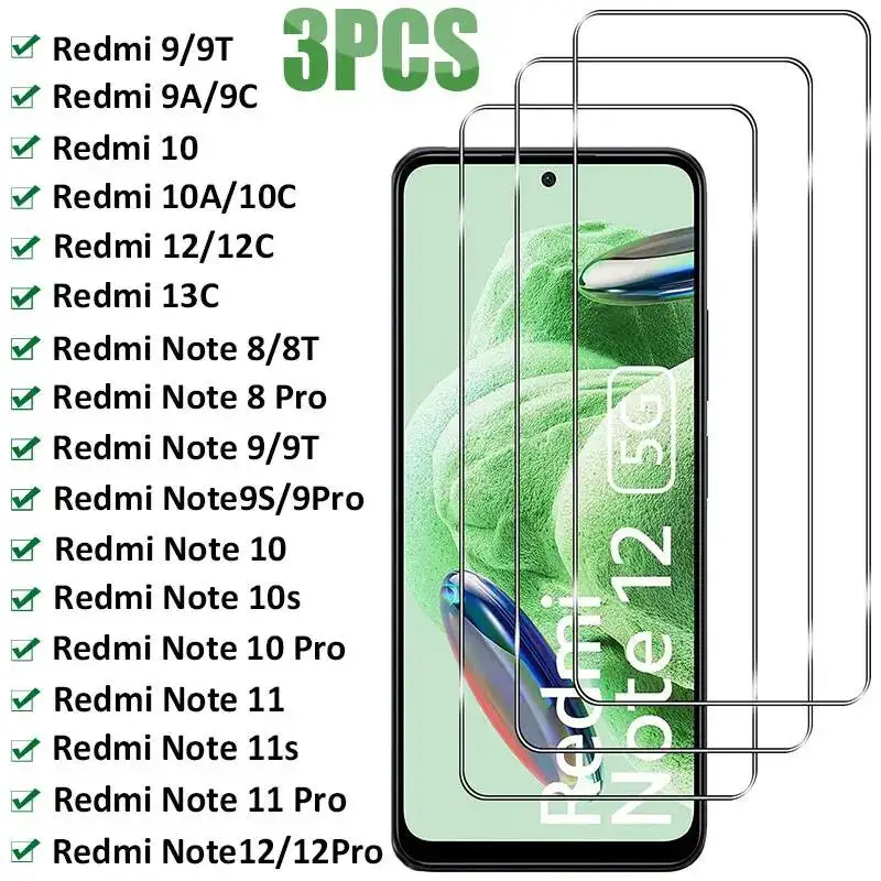 

3Pcs Tempered Xiaomi Note 9S 10 11 12S 13 8 Pro Screen Protector For Redmi 9A 9C 9T 12C 13C 10C 14C 10A Glass