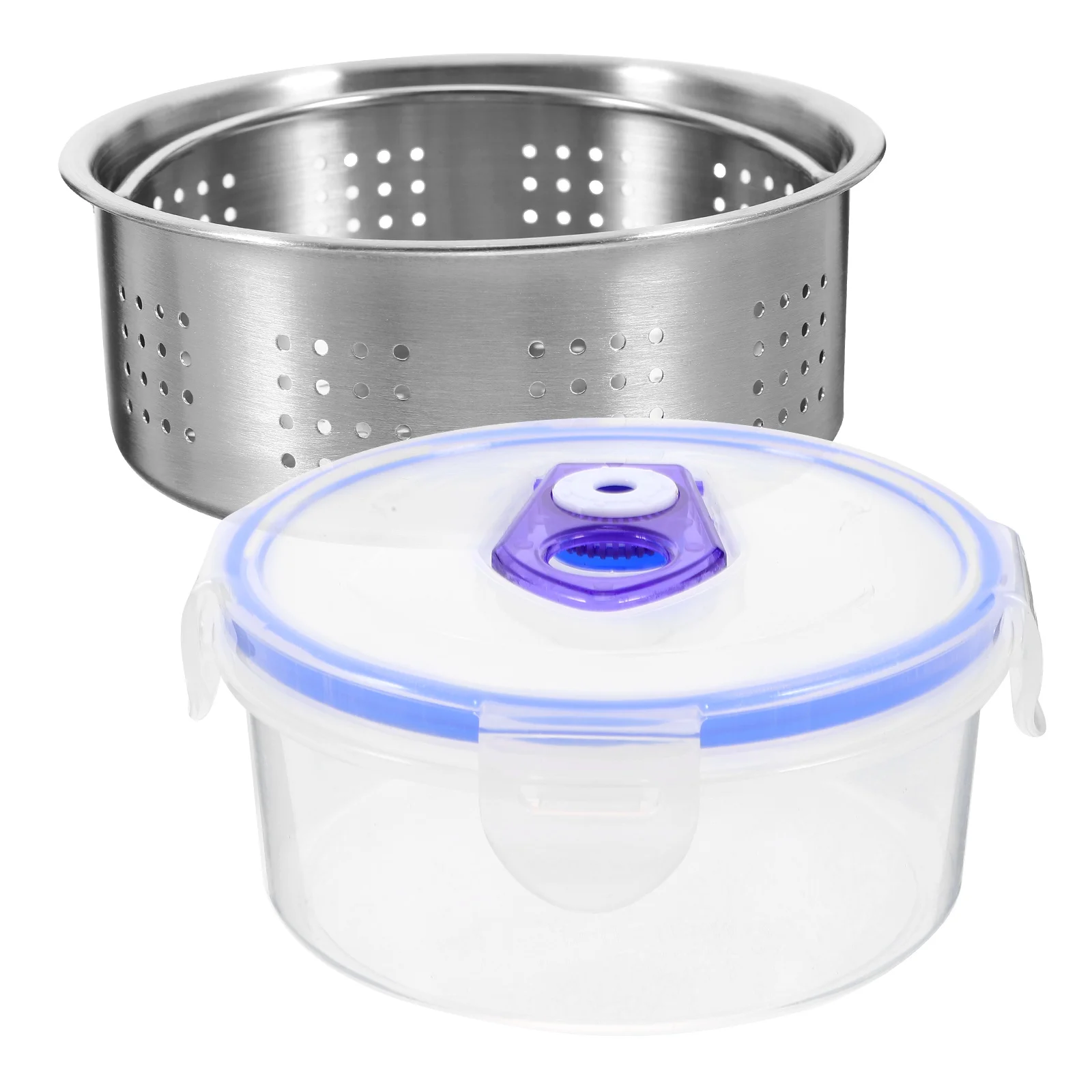 

1 set Stainless Steel Vegetable Fruit Drain Basket 500ML Storage Containers Fridge Food Preservation Box Pantry Refrigerator