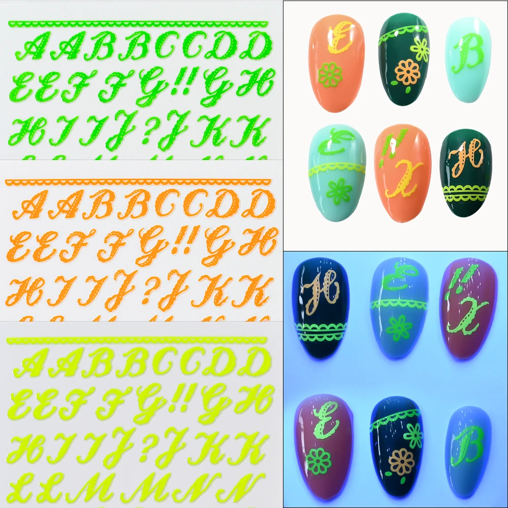 1Pcs 3D Artistic Alphabet Nail Stickers English Letters Self-Adhesive Nail Decals Y2K Letter DIY Manicure Decoration Sliders #*&