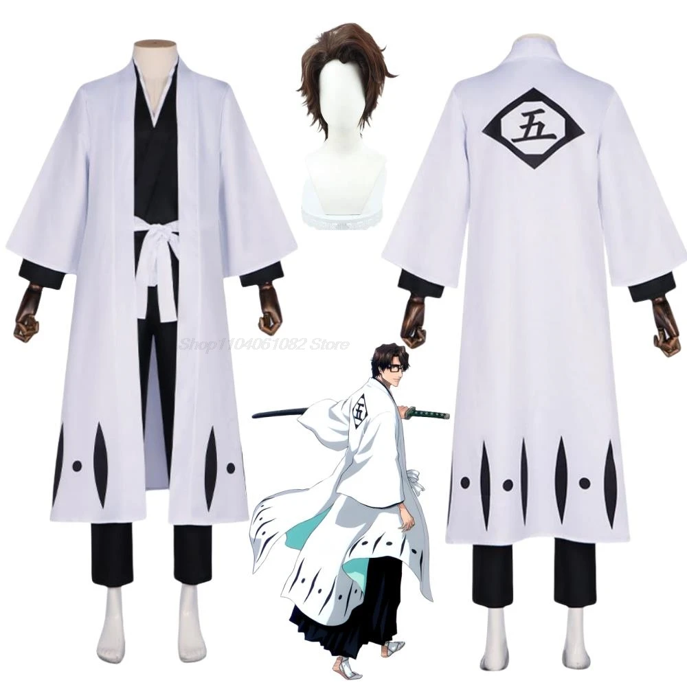 Anime Bleach Aizen Sousuke Cosplay Costume Wig Sets Bleach Thousand Year Blood War Gotei 13 Team 5 Captain Robe Kimono Outfits