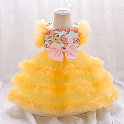 Big Bow Baby Girl Dress Toddler Flower Print Baptism Dresses for Girls Cute 1st Birthday Party Wedding Prom Gown Summer Clothing