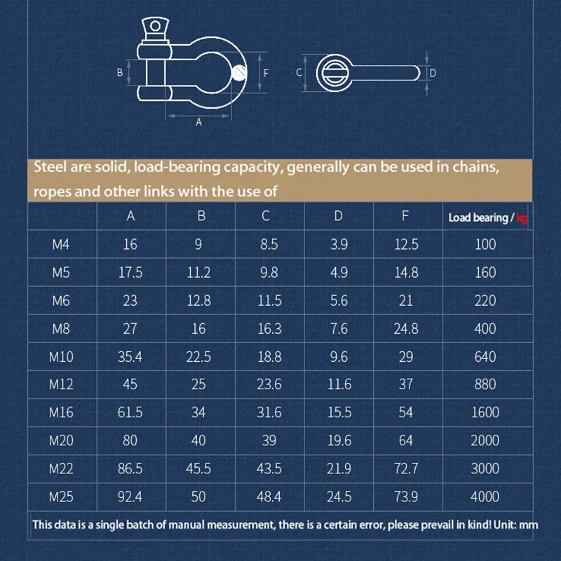 1PC Stainless Steel 304 Bolt Type Anchor Chain Shackle M4M5M6M8M10M12M14M16 Rigging Rated Bow Type Shackles With Safety Bolt