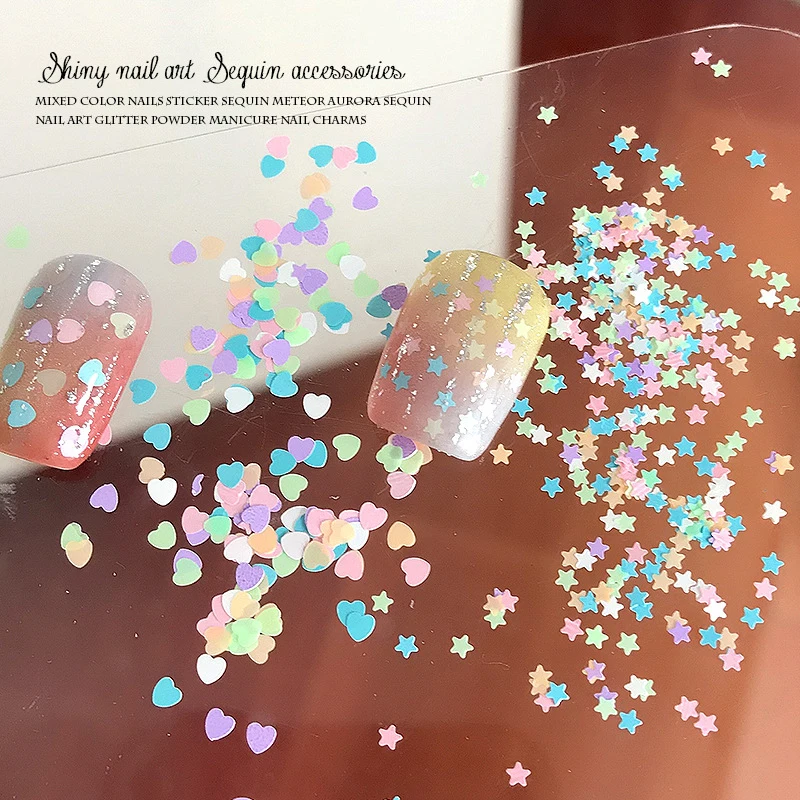 1Jar Mini Mixed Sparkling Love Star Foil Flakes Nail Sequins Nail Art Decoration Manicure Tips Charms For Women Girls DIY