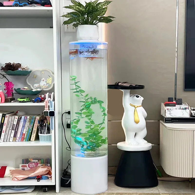 Filter Aerating Floor Fish Tank Cylindrical Acrylic Aquarium