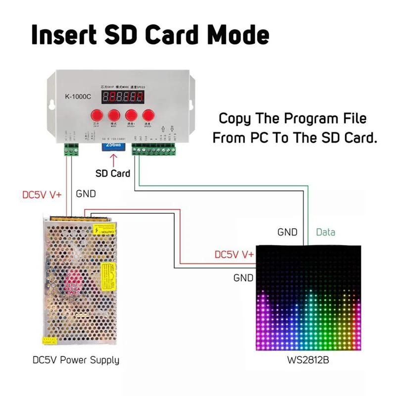

AA81-K1000C Контроллер SD-карты Контроллер RGB WS2801 WS2811 WS2812B LPD6803 Светодиодный контроллер программы 2048 пикселей DC5-24V Легко устанавливается