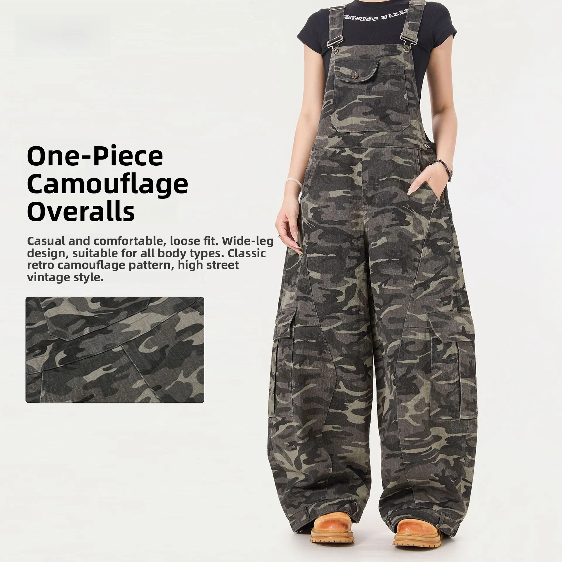 

Oreeta Свободные камуфляжные комбинезоны с широкими штанинами и уличной рабочей одеждой в стиле ретро, комбинезон с бретельками, брюки, молодежные сексуальные хлопковые комбинезоны...