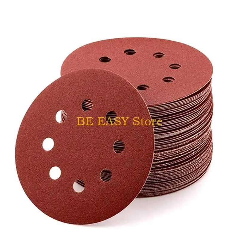 E28F 5 Inch 8-Hole Sanding Disc Aluminum Oxide Flocking Back Sandpapers for Sanders