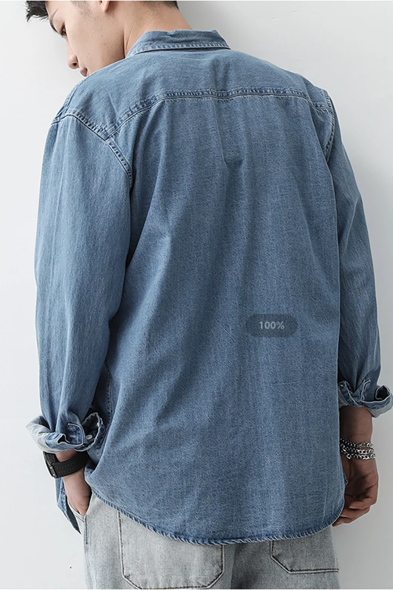 

2025 autumn men's long sleeved trendy versatile men's workwear shirt, loose and fashionable solid color shirt, casual jacket