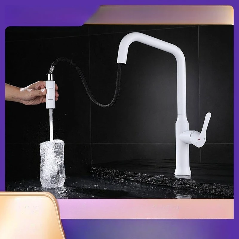 

White 304 Stainless Steel Kitchen Cold and Hot Water Faucet with Pull-out Extendable Seven-letter Pipe Faucet