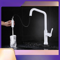 White 304 Stainless Steel Kitchen Cold and Hot Water Faucet with Pull-out Extendable Seven-letter Pipe Faucet