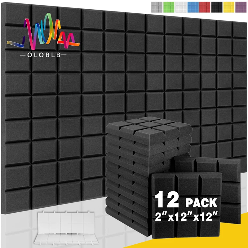 

High Density Soundproof Wall Panels 12pcs Acoustic Foam Panels With Beveled Edge 9 Block Tiles Studio Sound Absorbing Panel