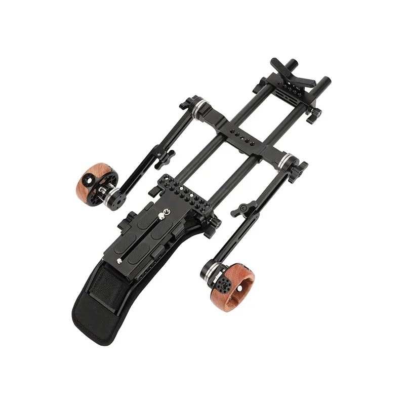 CAMVATE Shoulder Kit Mount 15mm Railblock Rig with Manfrotto QR Plate and Wooden Handgrip For DSLR Cameras and Camcorders