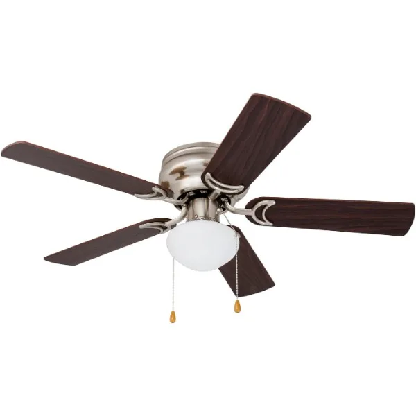 Prominence Home Alvina, 42 Inch Traditional Flush Mount Indoor LED Ceiling Fan with Light, Pull Chain, Dual Finish Blades