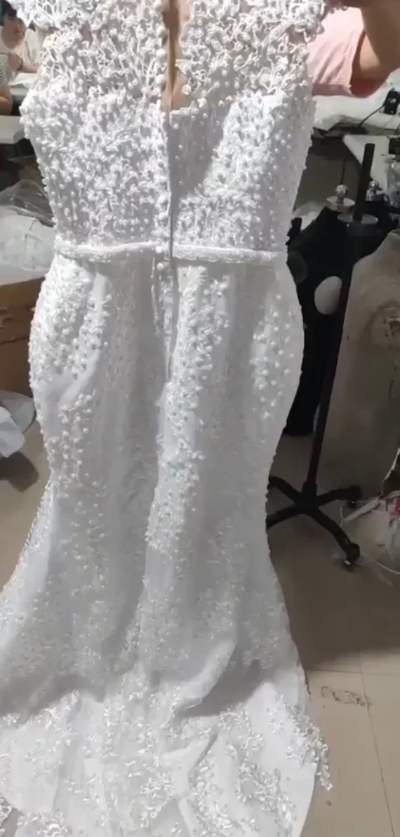 Customized Customize Cap Sleeve Plus Size African Mermaid Wedding Dresses With Detachable Skirtv Pearl Beaded Wedding Dress 2024