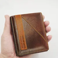 Genuine Leather Men Wallet Short Busniess Small Trifold Wallet Card Holder Stitching Male Purse Money Bag Portomonee Carteria