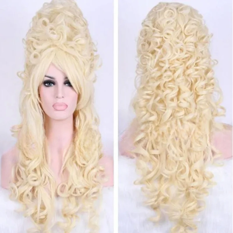 Pelucas de Cosplay de cabello largo y rizado ondulado, pelo rubio Beige de los princesas de María antoniette