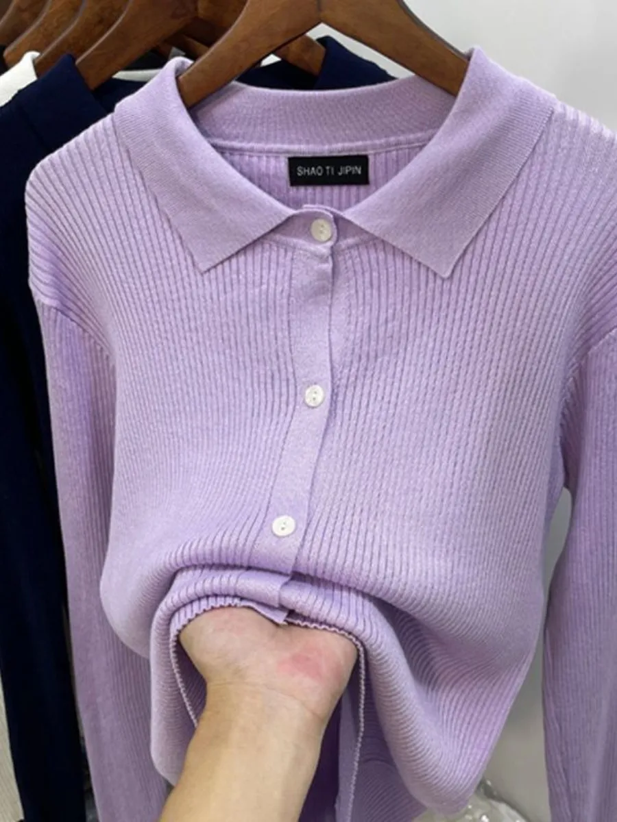 

Women's Knitted Cardigan Collar Base Layer Top Autumn Winter New Style European Goods Multiple Pieces Set