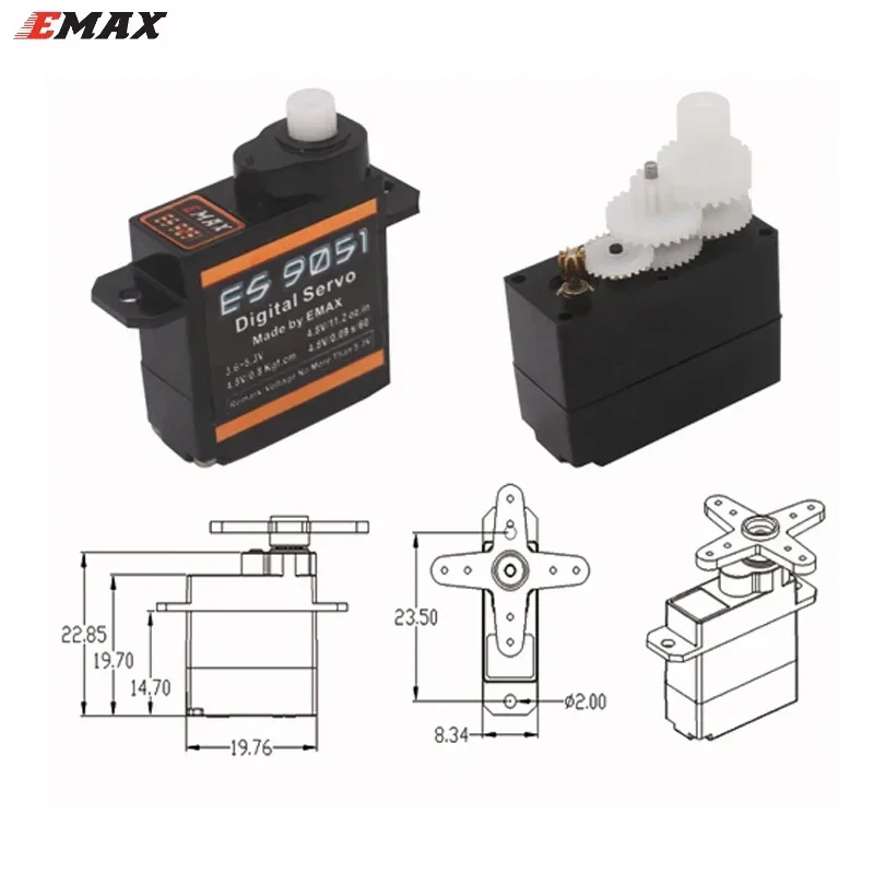 4pcs Emax ES9051 Digital Mini Servo Futaba JR Plug For 3D F3P Airplanes Helicopter Car RC Accessories Toy For RC Model