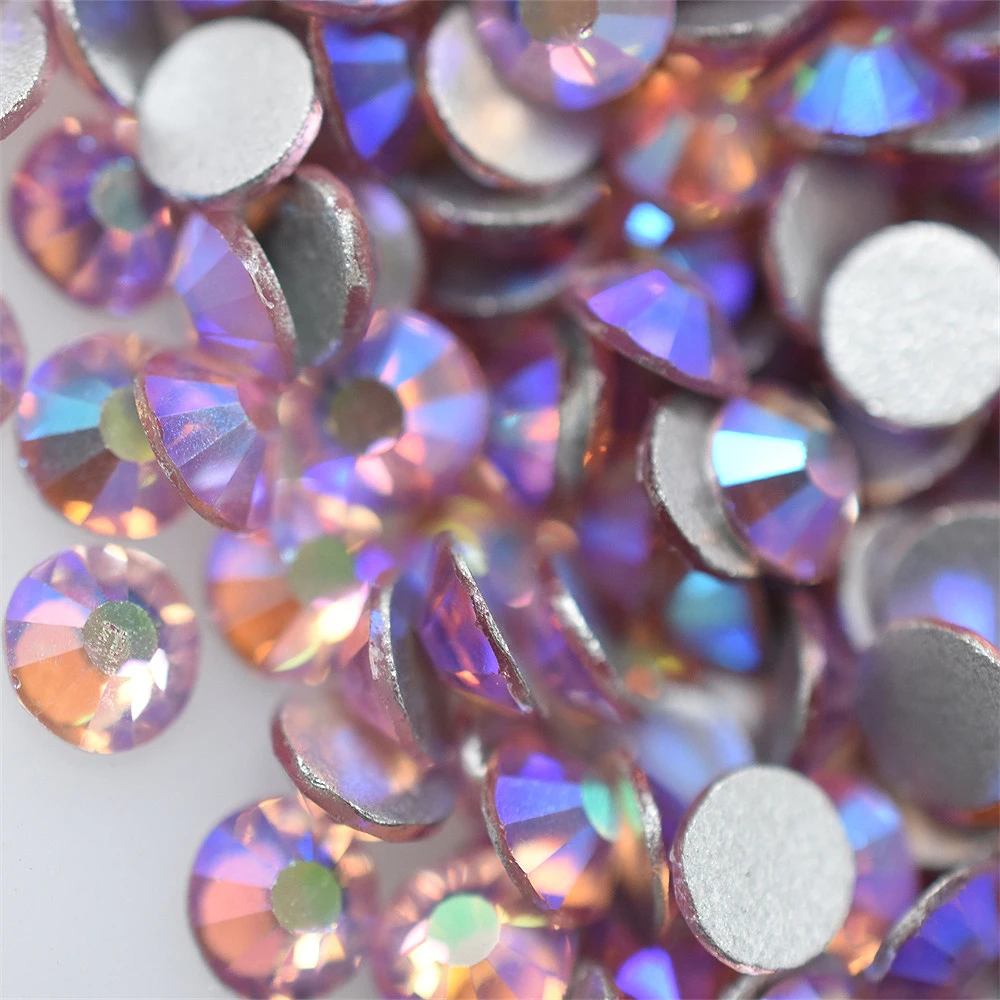 SS3-SS30 1440PCs Light Pink AB Glass 3D Nail Art Decorations Flatback Rhinestones Non HotFix Glue on Crystal Wedding Dress 066