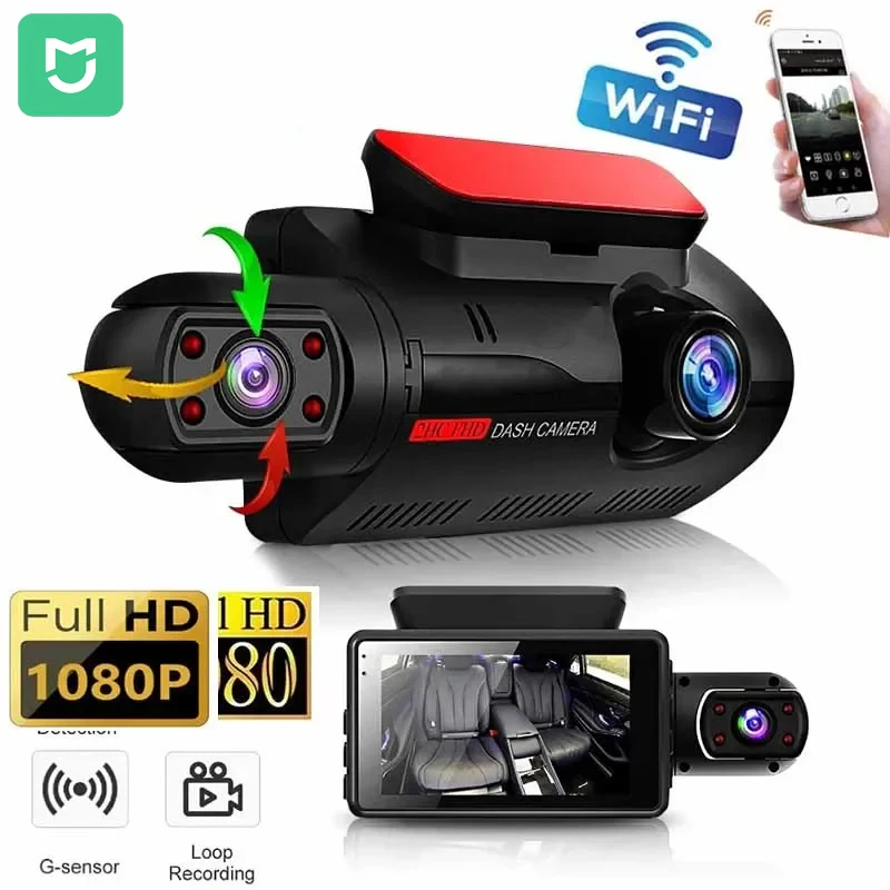 MIJIA HD 1080P Dual Lens Dash Cam for Cars BlackBox Car Video Recorder with WIFI Night Vision G-sensor Loop Recording Dvr