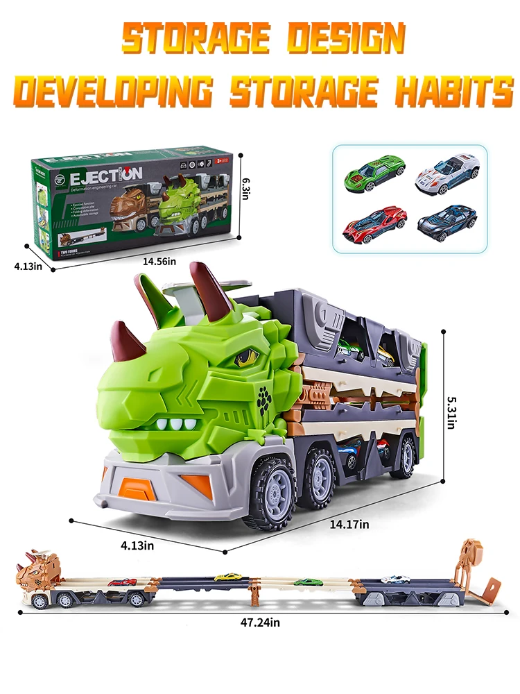 Triceratops Deformation Rail Car Toy Truck Storage Folding Track Children\'s Alloy Ejection Container Transporter