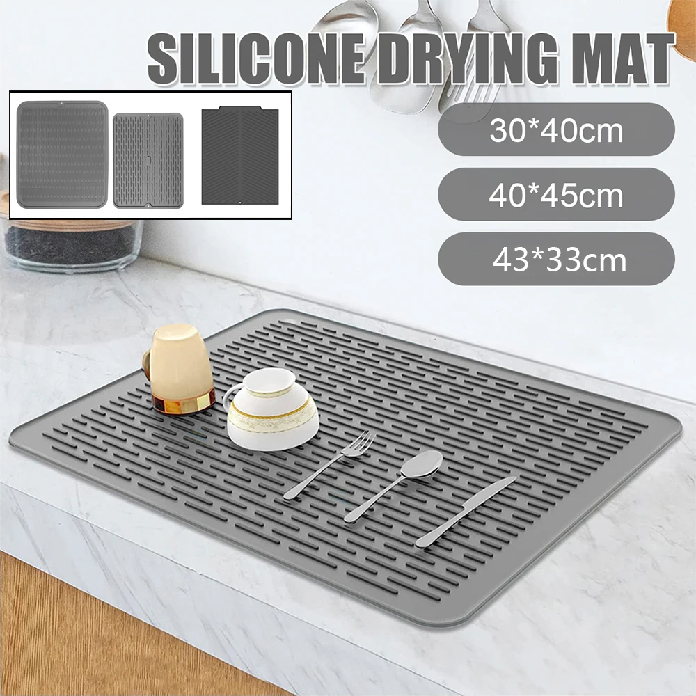 Silicone Drying Mat Large Non-Slip Dish Drainer Mat for Sink Heat Resistant Table Dish Drainer Mat for Kitchen Counter BPA Free