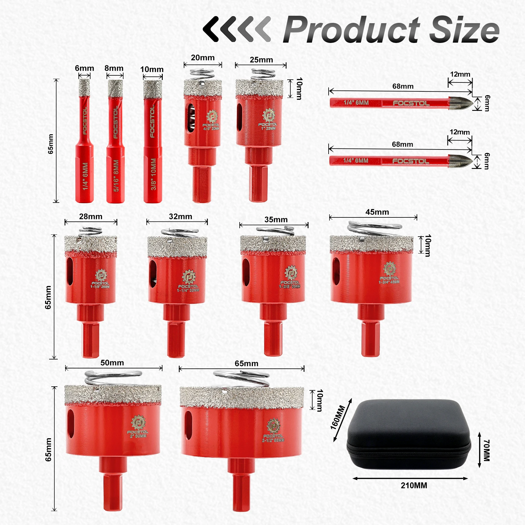 

FOCSTOL Diamond Drill Core Bi with Spring Triangle Shank Hole Drill 6mm Tungsten Carbide Drills Hole Saw Drill Core Bit