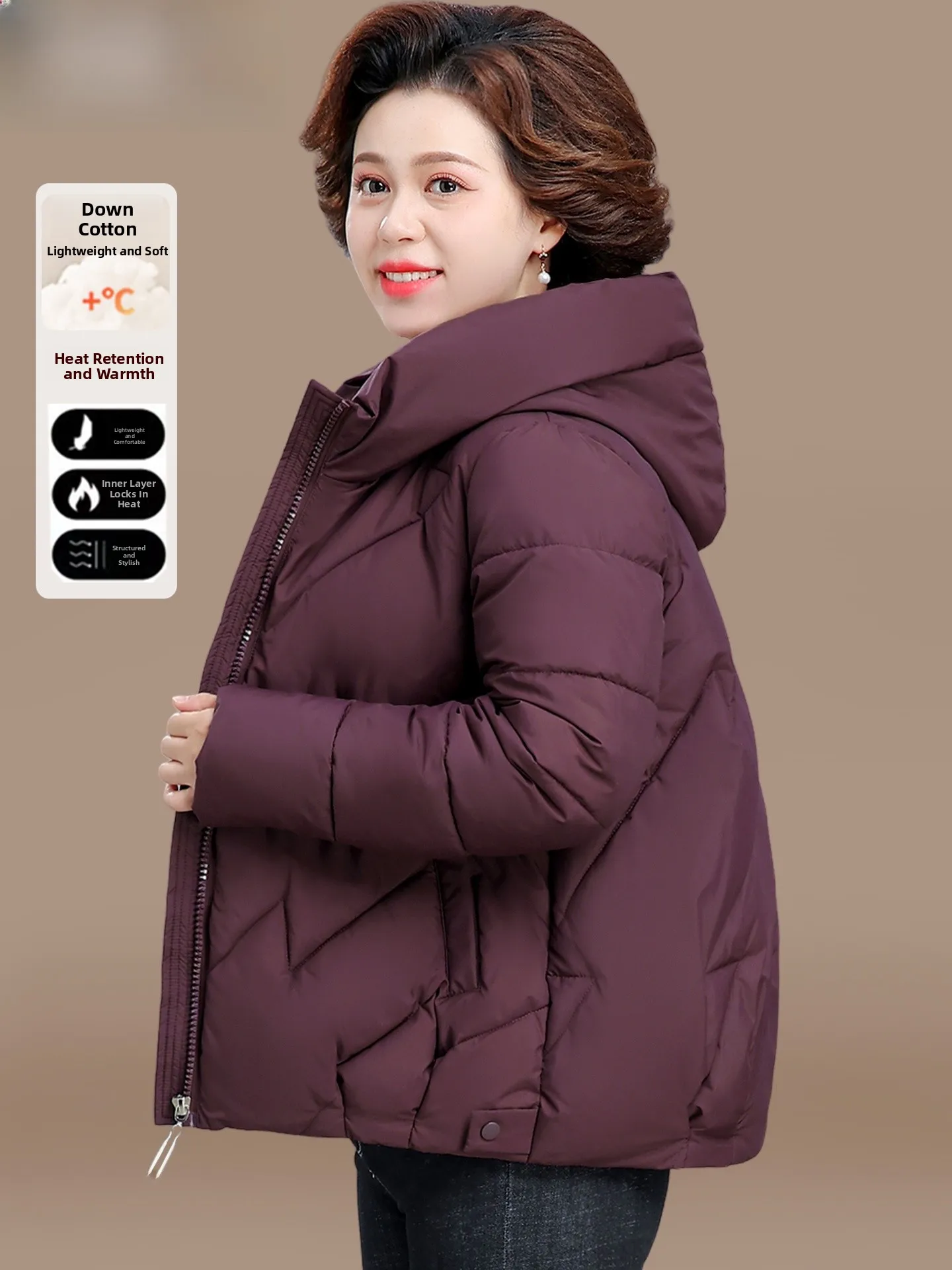 

Sli Winter Cotton Jaet Women's plus Size Coat Warmth Du down Filled Materni Wear Trendy Outerwear for Middle-Aged