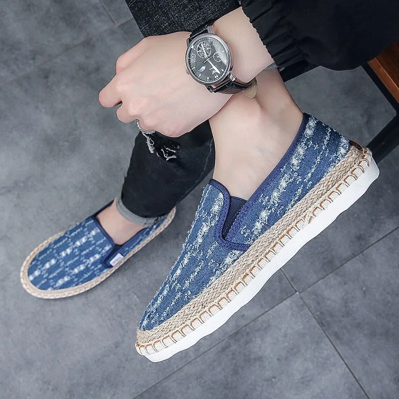 Male Moccasin Breathable Casual Canvas Shoes Hemp Insole Fisherman Shoes Slip on Loafers Men\'s Espadrille Summer Flats Shoe