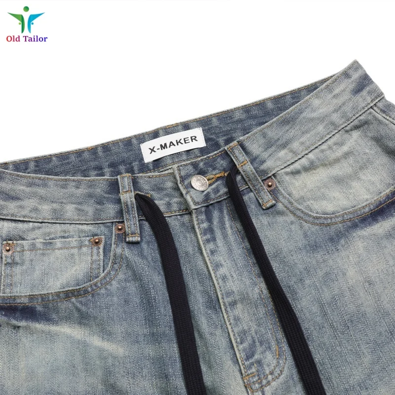 Heavy duty Mens Womens Paris 25SS Show models Drawstring Wide-leg Loose Straight Washed Destroyed Vintage Jeans