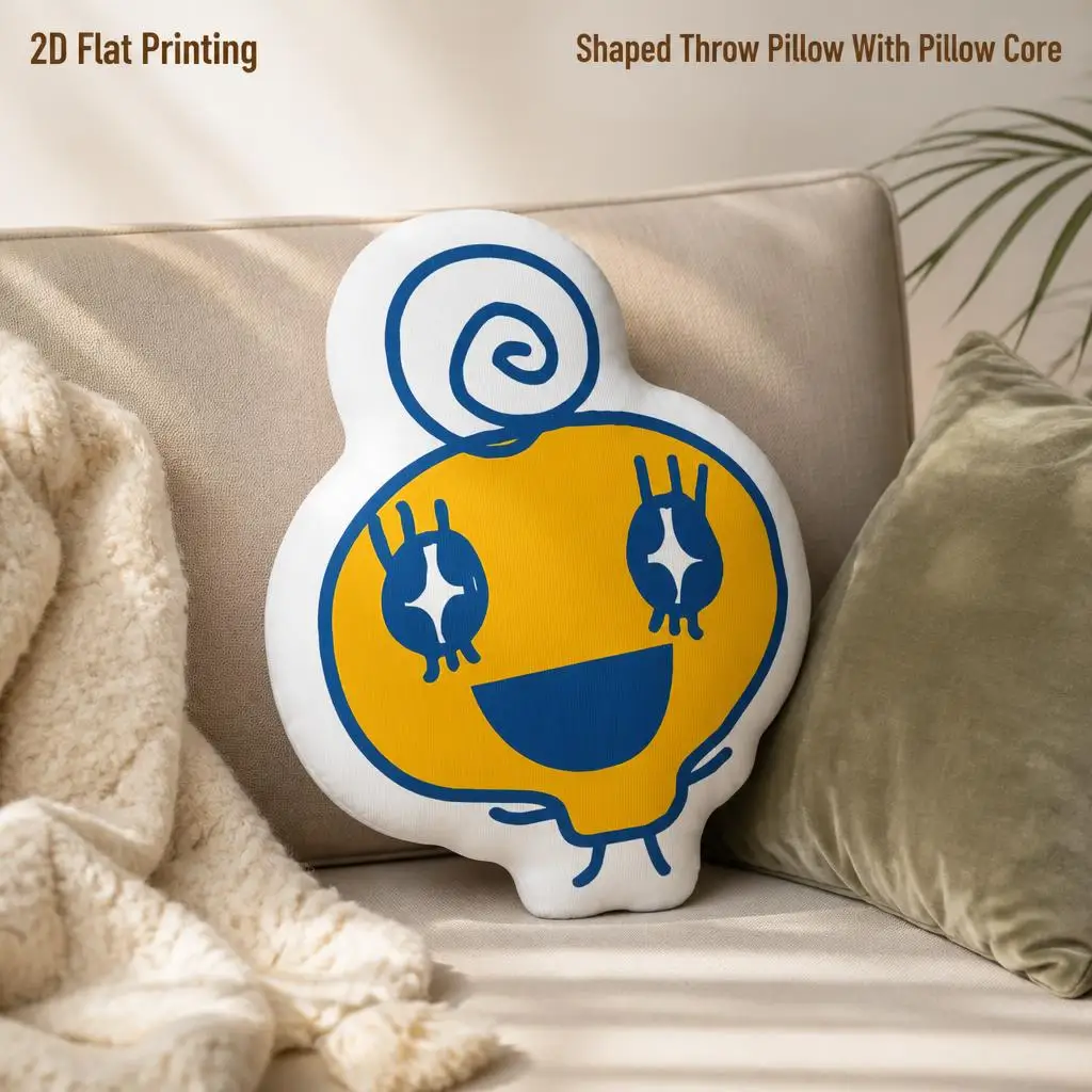 Memetchi T-Tamagotchis Character Shaped Stuffed Throw Pillow Cute Virtual Pet Cushion Kawaii Gamer Room Decor Gift for Fans