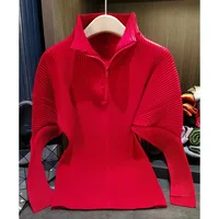 Miyake Pleated Sweatshirt Pit Stripe Zipper Standing Collar Jacket Women 2025 New Casual Pullover Hundred Pleat Skinny Tops - Image 6