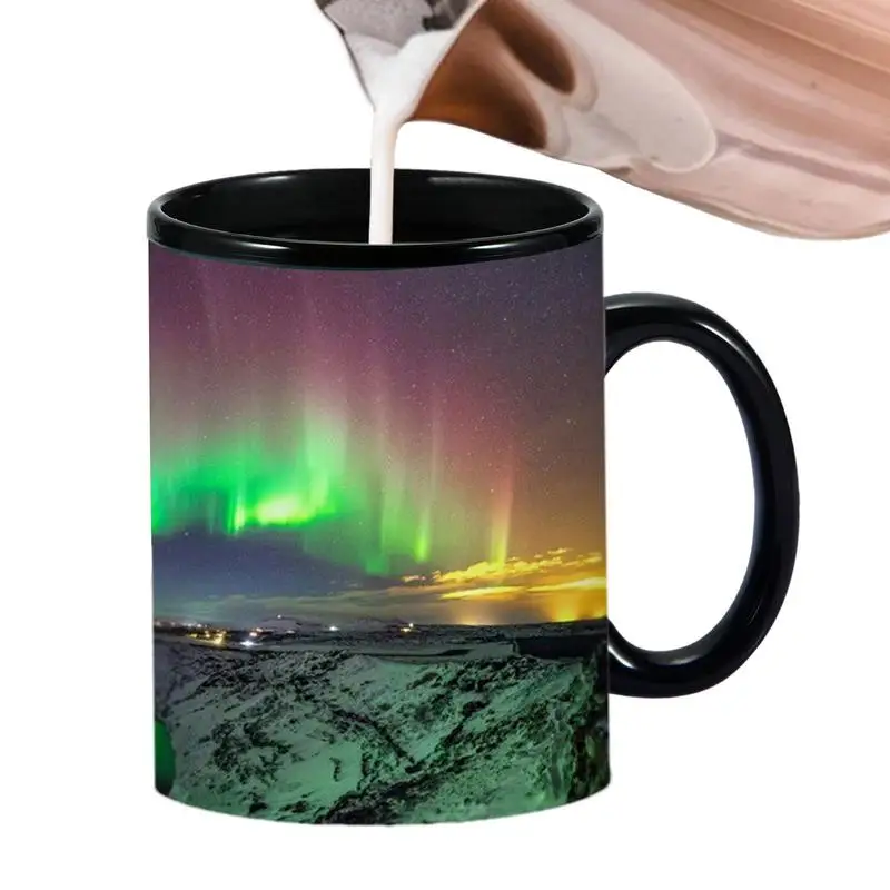 Color Changing Coffee Mugs Ceramic Heat Changing Reveal Mug Northern Lights Design Cool Coffee Tea Magic Color Change Cup