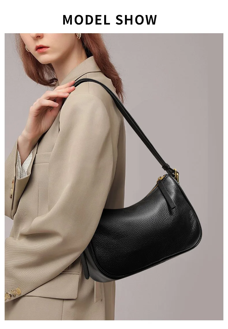 Schwarze Echtleder-Umhängetasche für Damen, Kleine Handytasche, Modisches Accessoire – Detail 1