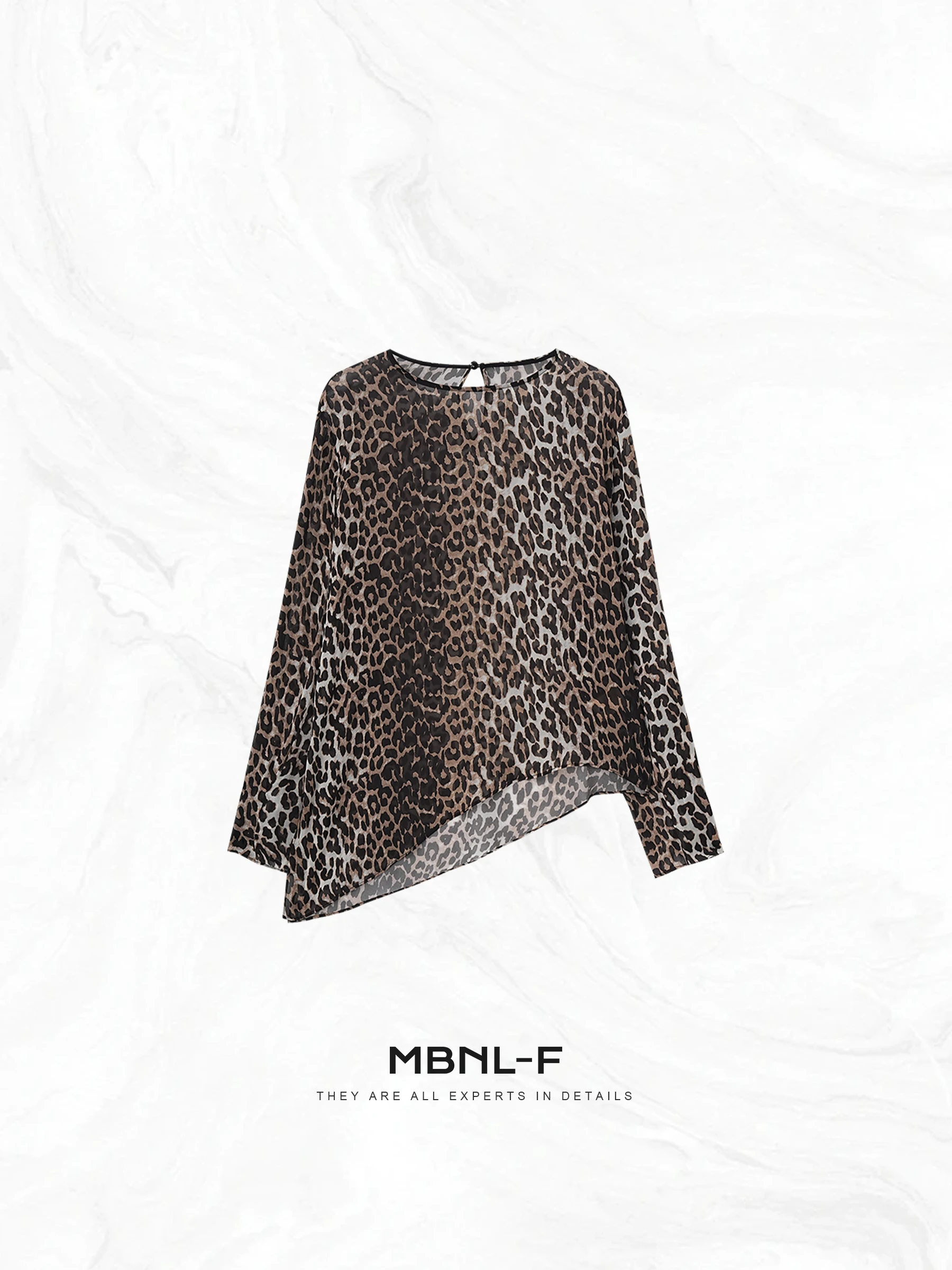 

MBNLF Leopard Print Silk Long Sve Faionable Top 00% Silk Retro Sle Women's T-irt Summer Collection 2025