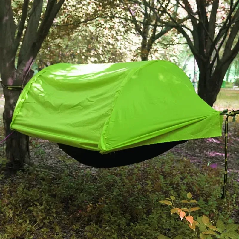 1-2 Person Camping Hammock Tent with Durable Fabric Mosquito Net Rain Fly Backpack Bed Tree Belt